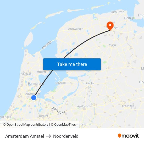 Amsterdam Amstel to Noordenveld map