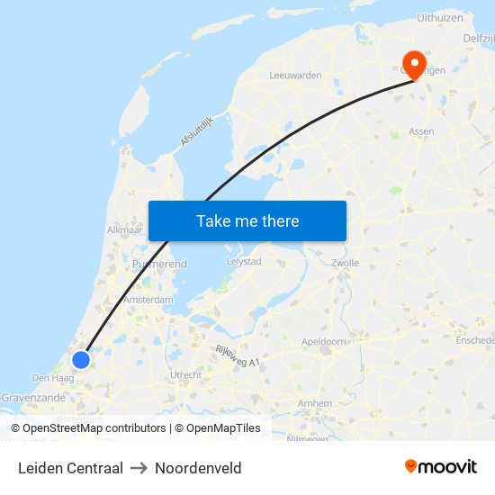 Leiden Centraal to Noordenveld map