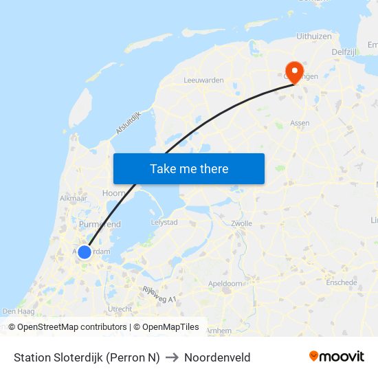 Station Sloterdijk (Perron N) to Noordenveld map