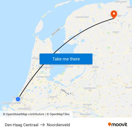 Den Haag Centraal to Noordenveld map