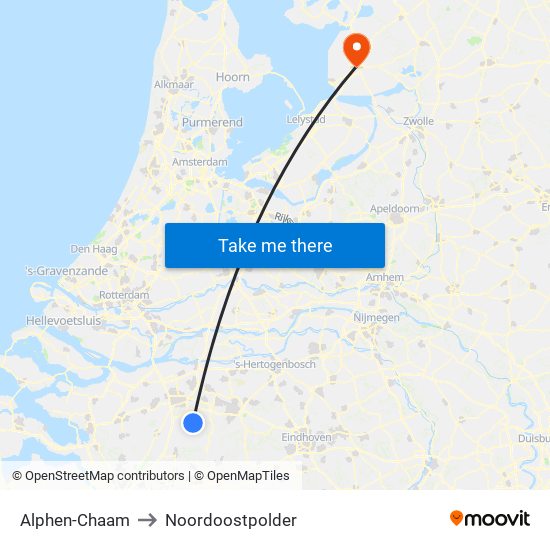 Alphen-Chaam to Noordoostpolder map