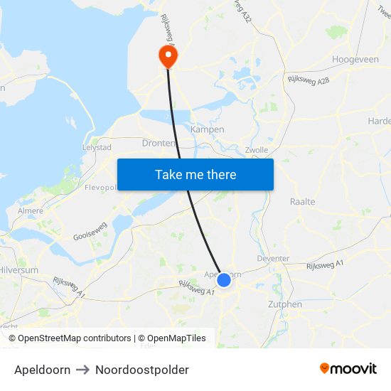 Apeldoorn to Noordoostpolder map