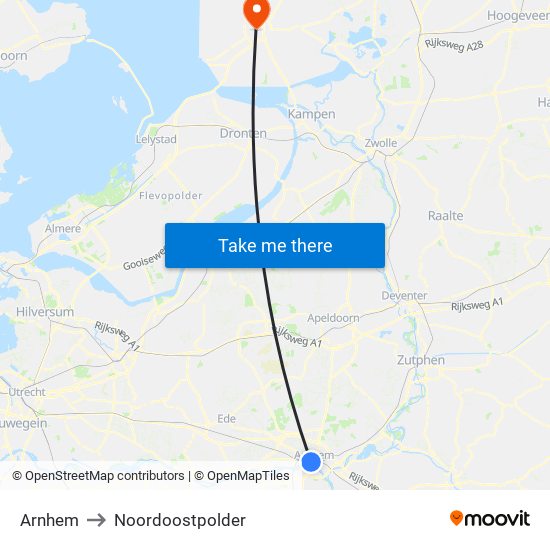 Arnhem to Noordoostpolder map