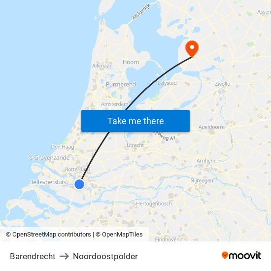 Barendrecht to Noordoostpolder map