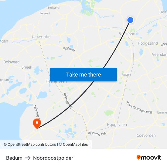 Bedum to Noordoostpolder map
