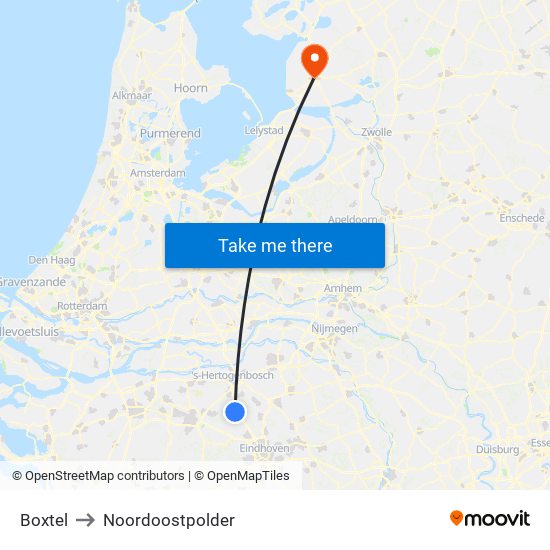 Boxtel to Noordoostpolder map