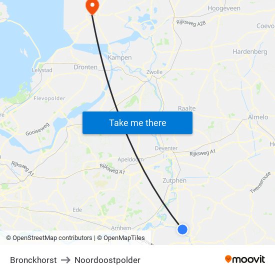 Bronckhorst to Noordoostpolder map