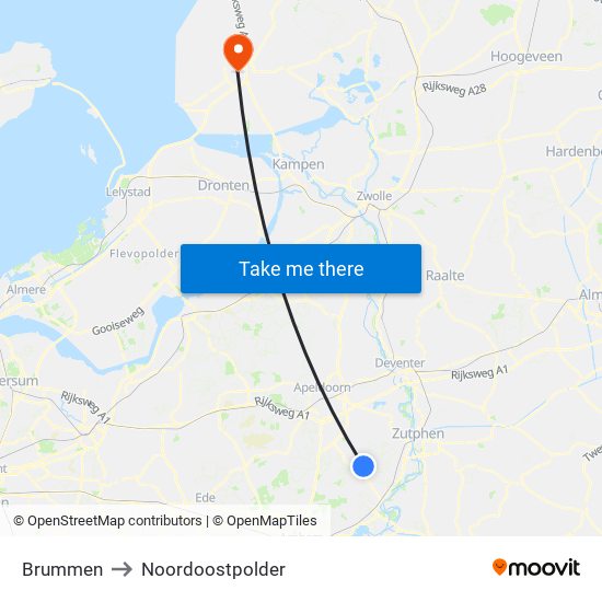 Brummen to Noordoostpolder map