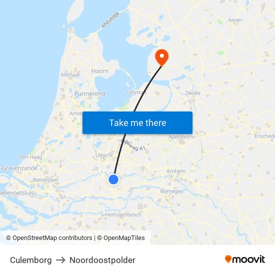 Culemborg to Noordoostpolder map