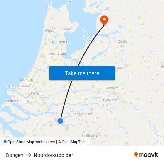 Dongen to Noordoostpolder map