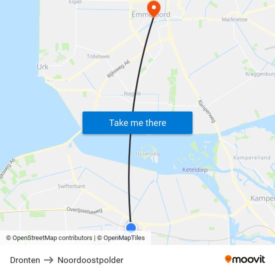 Dronten to Noordoostpolder map