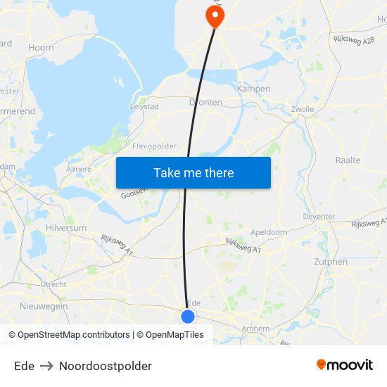 Ede to Noordoostpolder map