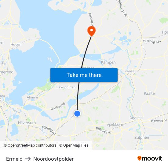 Ermelo to Noordoostpolder map