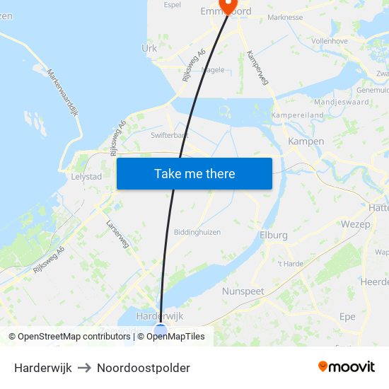 Harderwijk to Noordoostpolder map