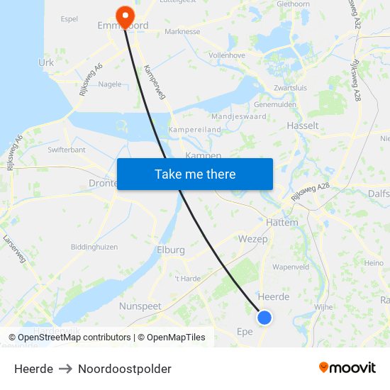 Heerde to Noordoostpolder map