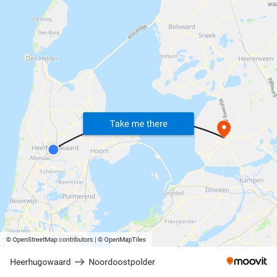 Heerhugowaard to Noordoostpolder map