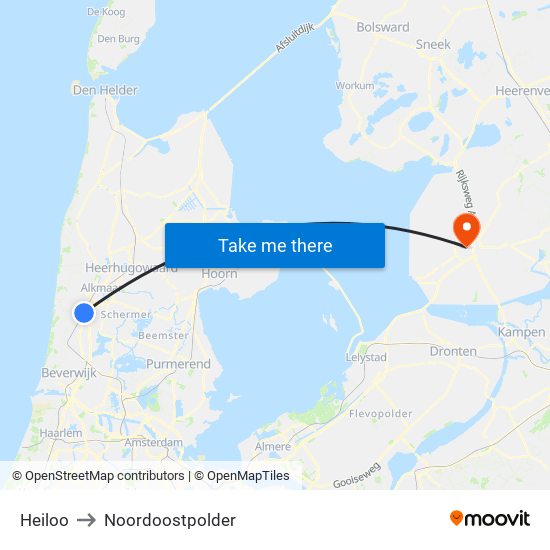 Heiloo to Noordoostpolder map