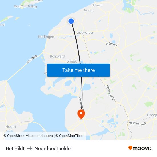 Het Bildt to Noordoostpolder map