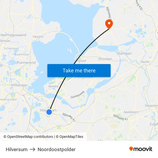 Hilversum to Noordoostpolder map