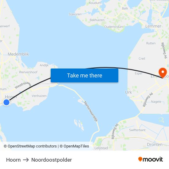 Hoorn to Noordoostpolder map