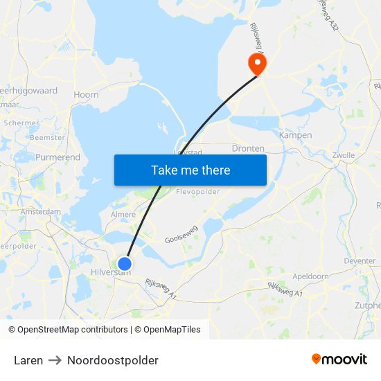 Laren to Noordoostpolder map