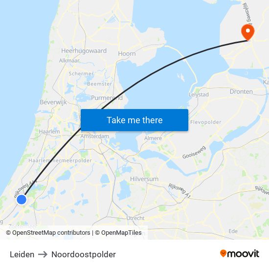 Leiden to Noordoostpolder map