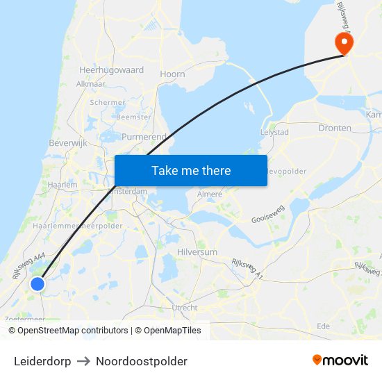 Leiderdorp to Noordoostpolder map