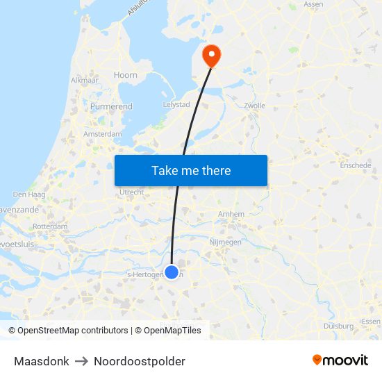 Maasdonk to Noordoostpolder map