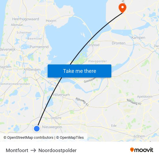 Montfoort to Noordoostpolder map