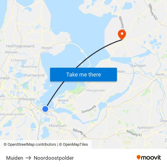 Muiden to Noordoostpolder map