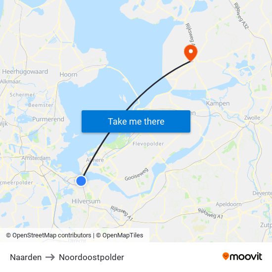 Naarden to Noordoostpolder map