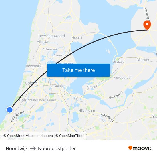 Noordwijk to Noordoostpolder map