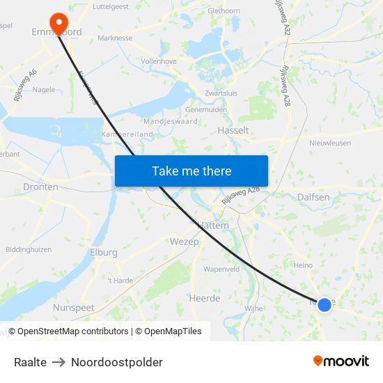 Raalte to Noordoostpolder map