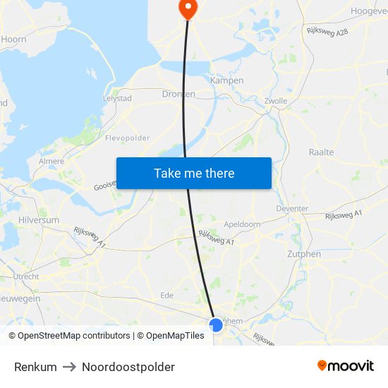 Renkum to Noordoostpolder map