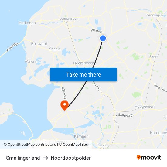 Smallingerland to Noordoostpolder map