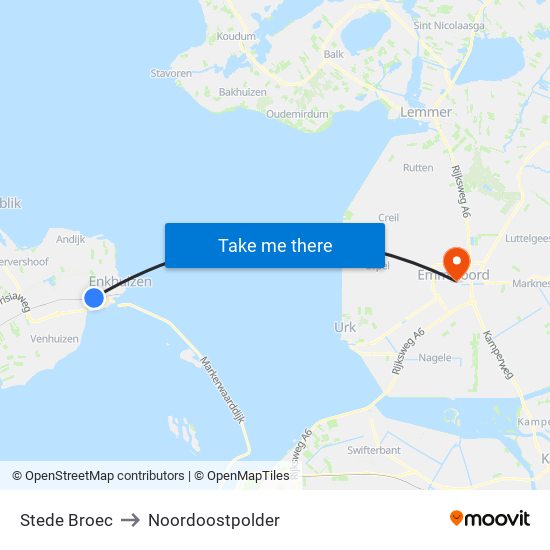 Stede Broec to Noordoostpolder map