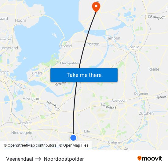 Veenendaal to Noordoostpolder map