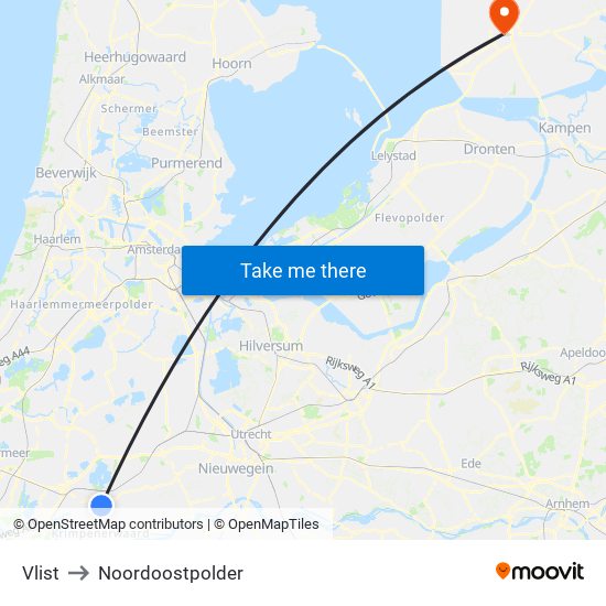 Vlist to Noordoostpolder map