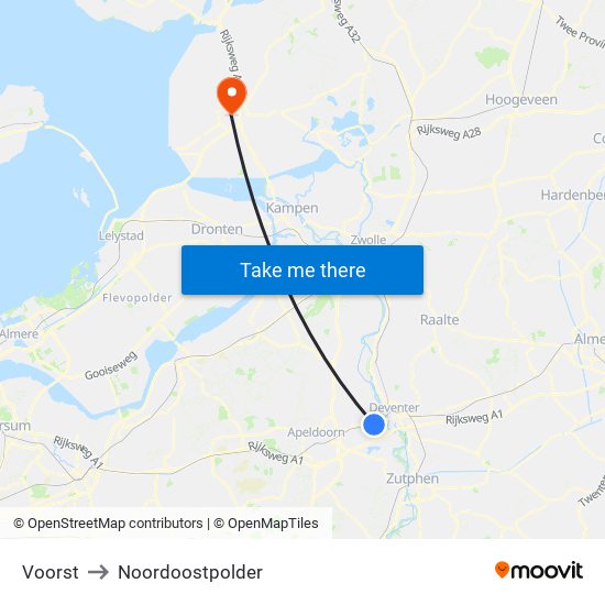 Voorst to Noordoostpolder map