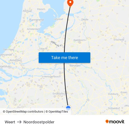 Weert to Noordoostpolder map