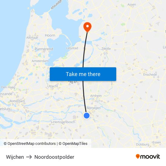 Wijchen to Noordoostpolder map