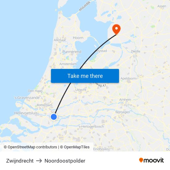 Zwijndrecht to Noordoostpolder map