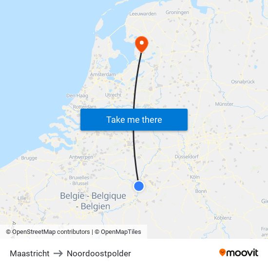 Maastricht to Noordoostpolder map