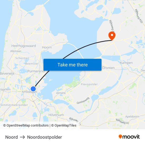 Noord to Noordoostpolder map