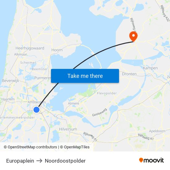 Europaplein to Noordoostpolder map