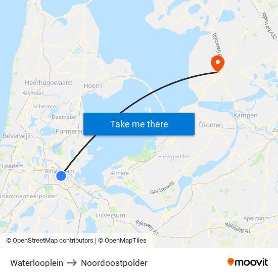 Waterlooplein to Noordoostpolder map