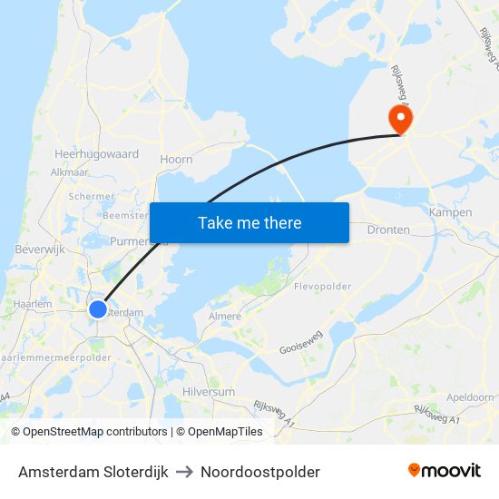 Amsterdam Sloterdijk to Noordoostpolder map