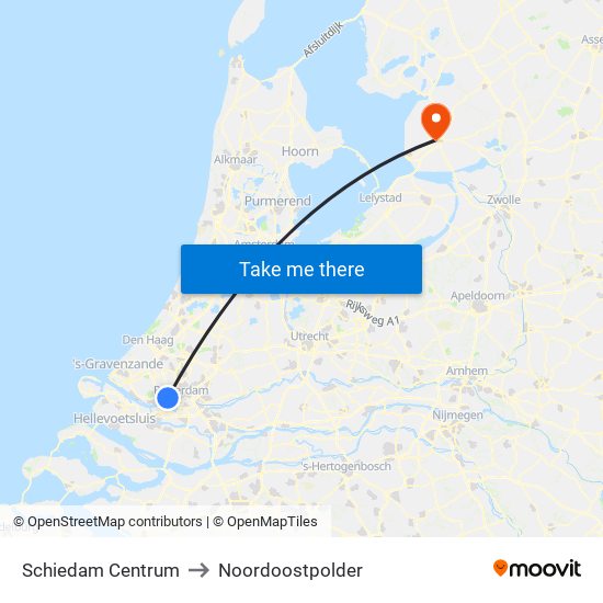 Schiedam Centrum to Noordoostpolder map