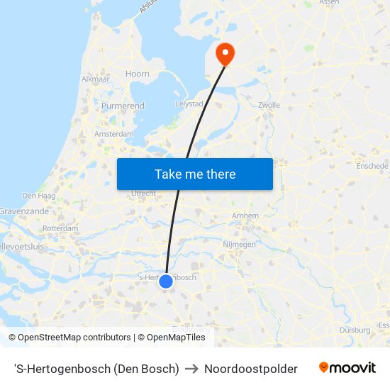 'S-Hertogenbosch (Den Bosch) to Noordoostpolder map