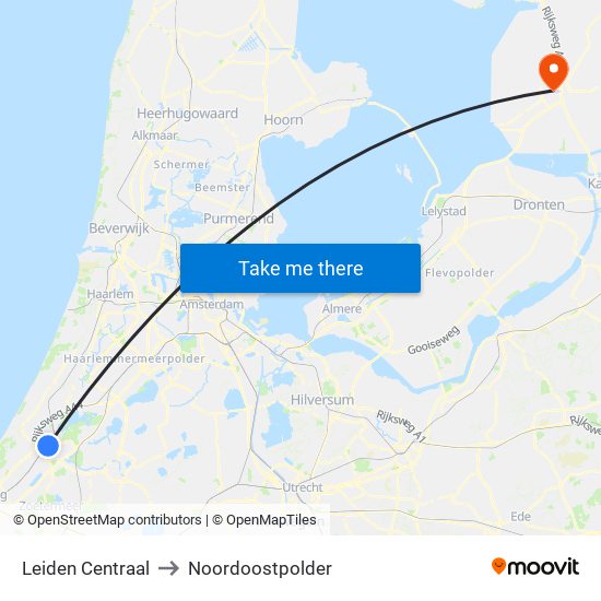 Leiden Centraal to Noordoostpolder map